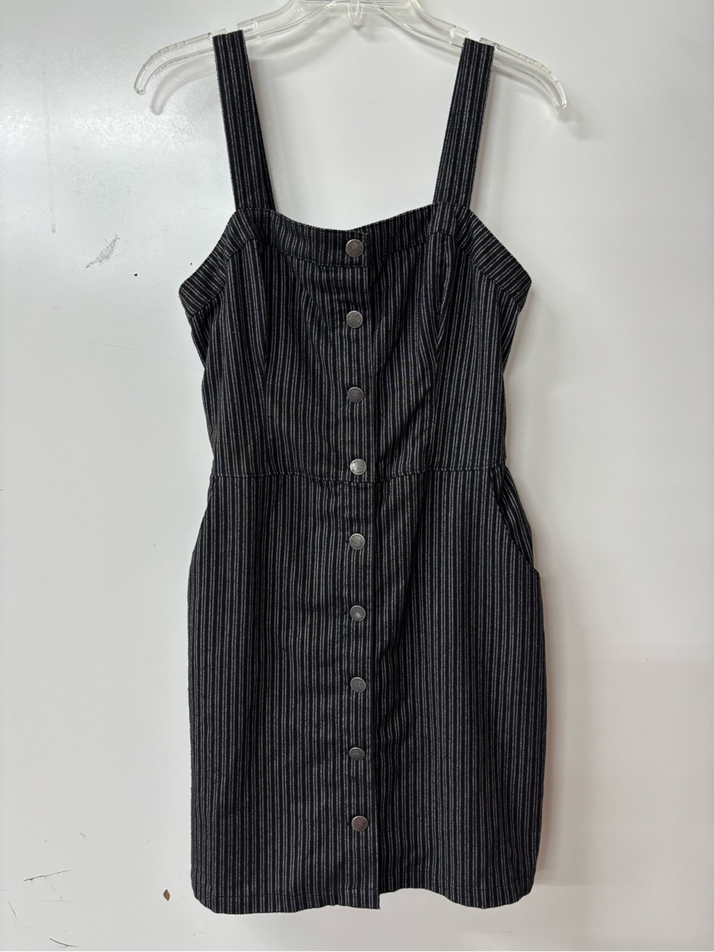 Hollister Black Pinstripe Button-Front Mini Dress